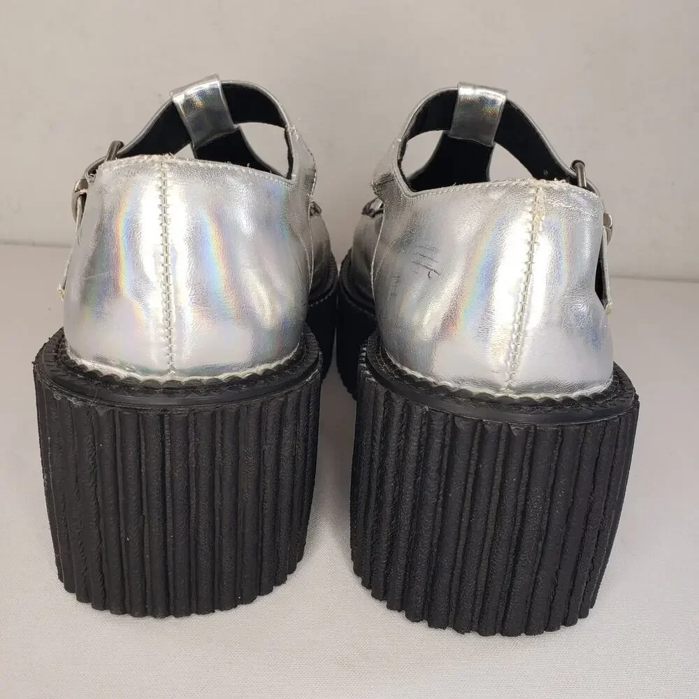 Demonia Cult Creeper Hologram Platform Mary Jane Shoes Women's Size 10